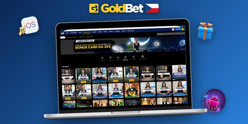 Goldbet Casino hrát na PC — celá lobby s herními dlaždicemi a panelem účtu na ploše
